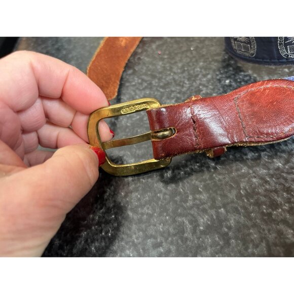 Vintage 1980s Amherst College Belt Leather & Cloth Solid Brass Buckle Adjustable - Picture 6 of 9